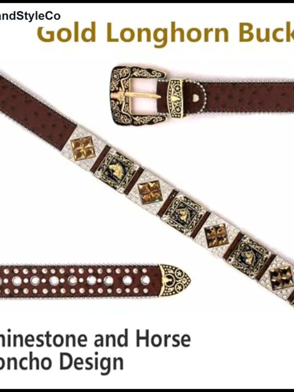 Genuine Leather Western Belt with Rhinestone Crystal Studs